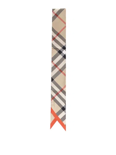 Burberry Thin Check Silk Scarf In Beige