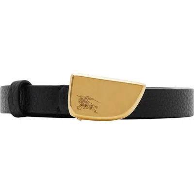 Burberry Thin Leather Shield Belt In Black/gold