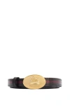 Burberry Thin Reversible Check Knight Stamp Belt In Brown