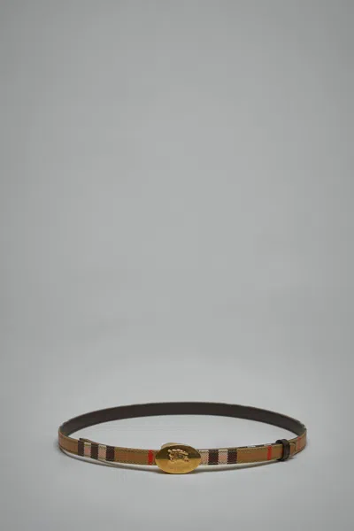 Burberry Thin Reversible Check Knight Stamp Belt In Sand