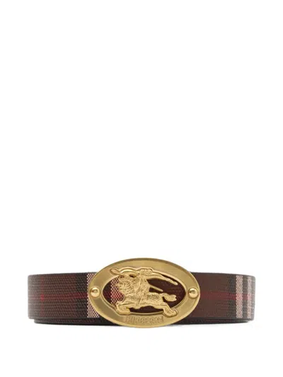 Burberry Thin Reversible Check Oval Belt In Brown