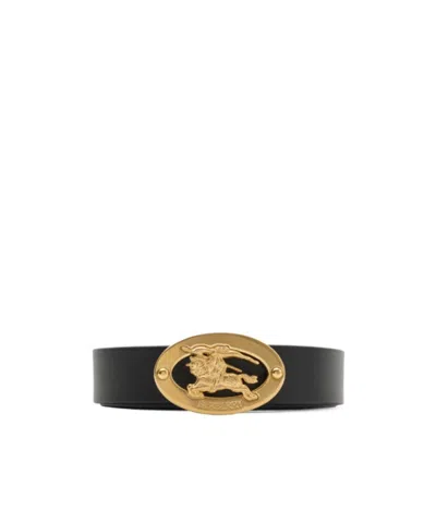 Burberry Thin Reversible Check Oval Belt In Black