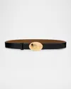 Burberry Thin Reversible Leather Knight Stamp Belt In Black