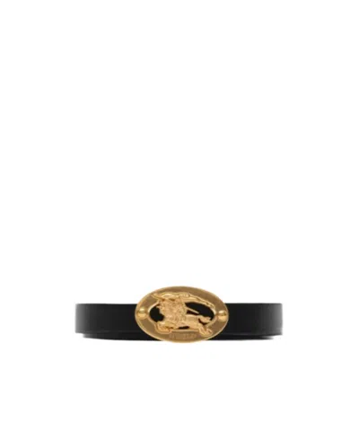 Burberry Thin Reversible Leather Knight-stamp Belt In Black