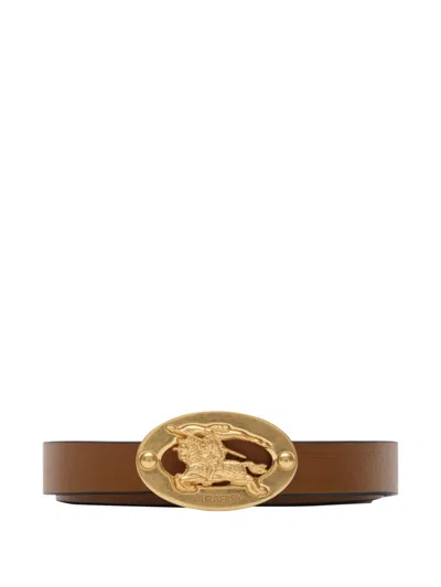 Burberry Thin Reversible Leather Knight-stamp Belt In Brown