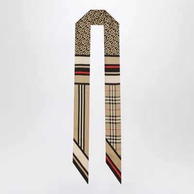 Burberry Thin Scarf With Collage Print In Brown