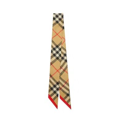 Burberry Thin Silk Scarf Check Beige In Brown