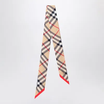 Burberry Thin Silk Scarf Check Beige Women In Brown