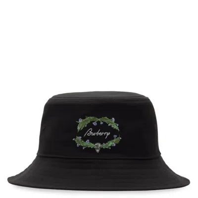 Burberry Thistle Logo Embroidered Bucket Hat In Black