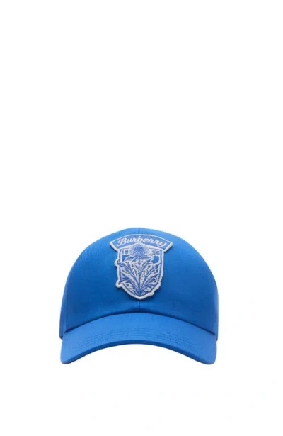 Burberry Thistle Shield Gabardine Baseball Cap In Blue