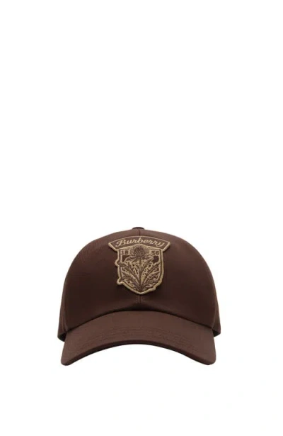 Burberry Thistle Shield Gabardine Baseball Cap In Brown