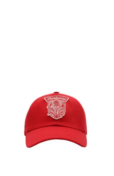 Burberry Thistle Shield Gabardine Baseball Cap In Red