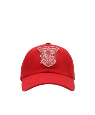 Burberry Thistle Shield Gabardine Baseball Cap In Red