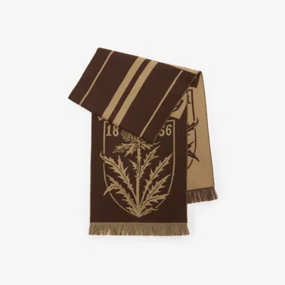 Burberry Thistle Shield Wool Scarf In Brown