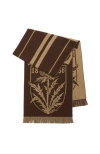 Burberry Womens Thistle Shield Football-motif Wool Scarf Lignum Brown In Multi