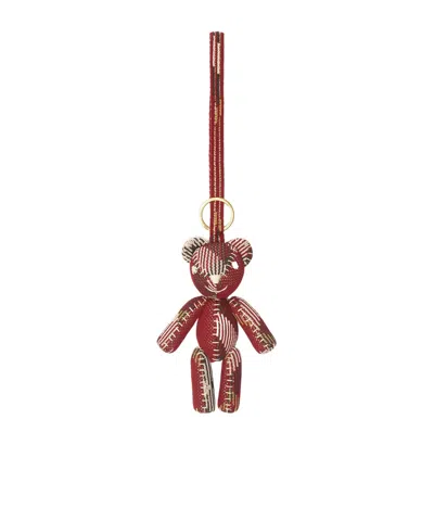 Burberry Fabric Teddy Bear Keyring Case In Red