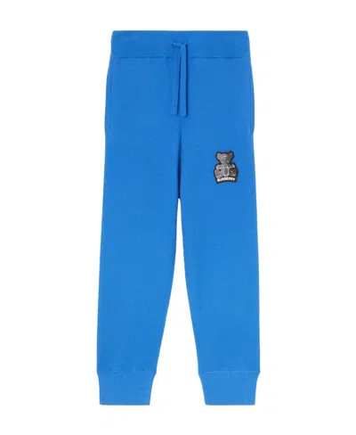 Burberry Thomas Bear-appliqué Cashmere Track Pants In Blue