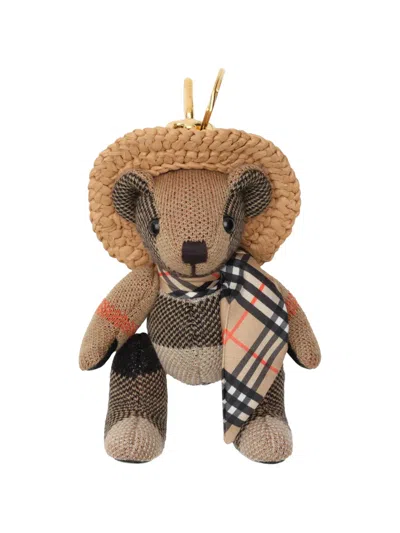 Burberry Orsetto Thomas Bear Keyring Check Scarf In Metallic