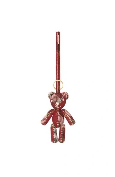 Burberry Fabric Teddy Bear Keyring Case In Red