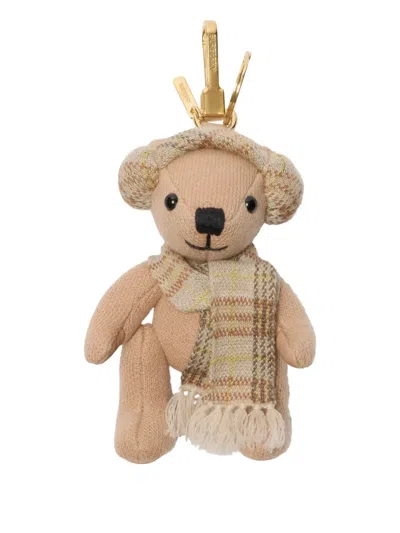 Burberry Thomas Bear Checked-scarf Bag Charm In Neutral