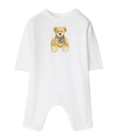 Burberry Thomas Bear Cotton Jumpsuit In White