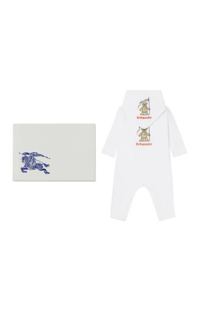 Burberry Kids'  Thomas Bear Cotton Two-piece Baby Gift Set In White