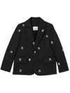 Burberry Thomas Bear Embroidered Cotton Blazer In Black