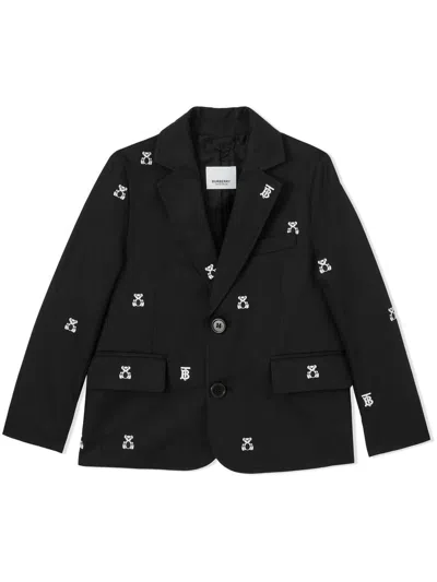 Burberry Kids' Thomas Bear Embroidered Cotton Blazer In Black