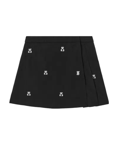 Burberry Thomas Bear Embroidered Pleated Skirt In Black