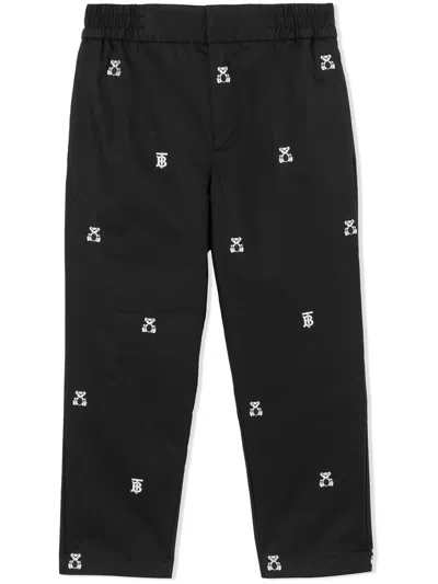 Burberry Kids' Thomas Bear Embroidered Straight-leg Trousers In Black