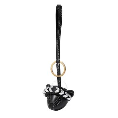 Burberry Thomas Bear Head Crystal-embellished Leather Keychain In Black