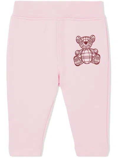 Burberry Babies' Bear Print Organic Cotton Leggings In Pink