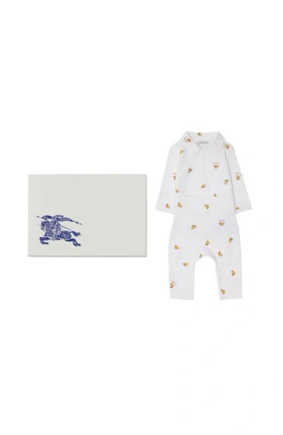 Burberry Thomas Bear Stretch Cotton Two-piece Baby Gift Set In White