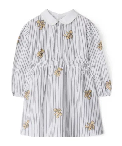 Burberry Kids' Thomas Bear Striped Cotton Dress In White
