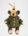 Burberry Thomas Check Cashmere Teddy Bear In Quilted Jacket Bag Charm In Gray