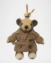 Burberry Thomas Check Cashmere Teddy Bear In Trench Coat Bag Charm In Green
