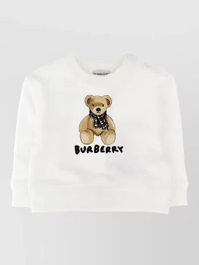 Burberry Thomas Orsetto Cotton Crew Neck Sweatshirt In White