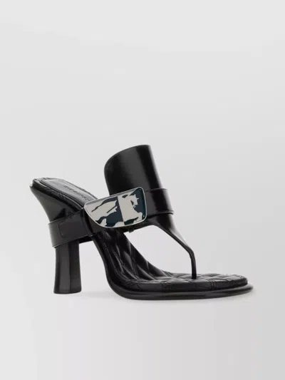 Burberry Thong Mules Leather Block Heel In Black