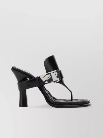 Burberry Black Leather Bay Heeled Sandals In Blue