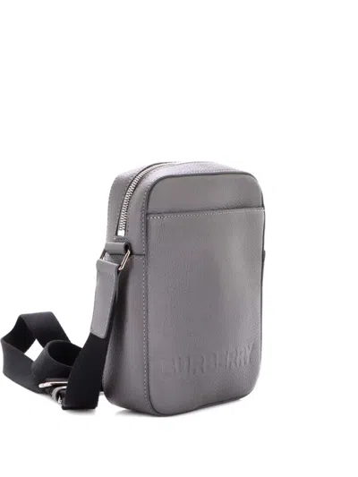 Pre-owned Burberry Thornton Logo Embossed Leather Small Crossbody Bag In Gray