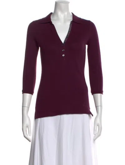 Pre-owned Burberry Three-quarter Sleeve Polo In Burgundy/purple