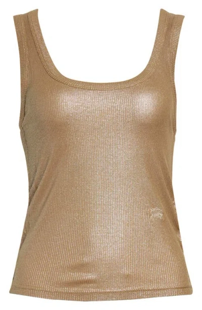 Burberry Tiana Ruched Metallic Tank In Brown