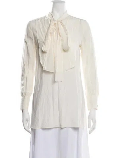 Pre-owned Burberry Tie Neck Long Sleeve Blouse In Neutrals