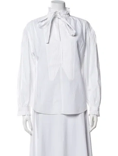 Pre-owned Burberry Tie Neck Long Sleeve Blouse In White