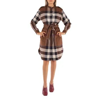 Pre-owned Burberry Tie-waist Check Cotton Shirt Dress In Multicolor