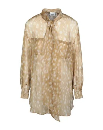 Burberry Tied Deer-printed Silk Blouse Woman Shirt Multicolored Size 8 Silk In Neutral
