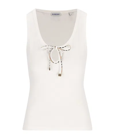Burberry Tie-detail Ribbed Tank Top In White