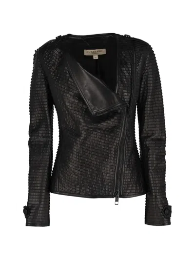 Pre-owned Burberry Tiered Asymmetric-zip Jacket In Black