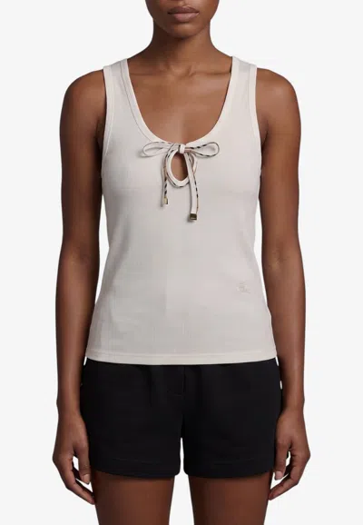 Burberry Tierra Lace-up Tank Top In White