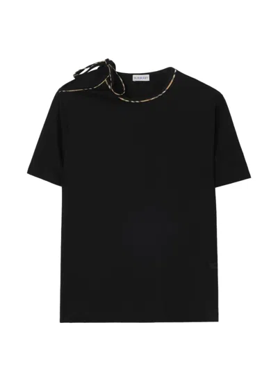 Burberry Tie-sleeve Cotton T-shirt In Black